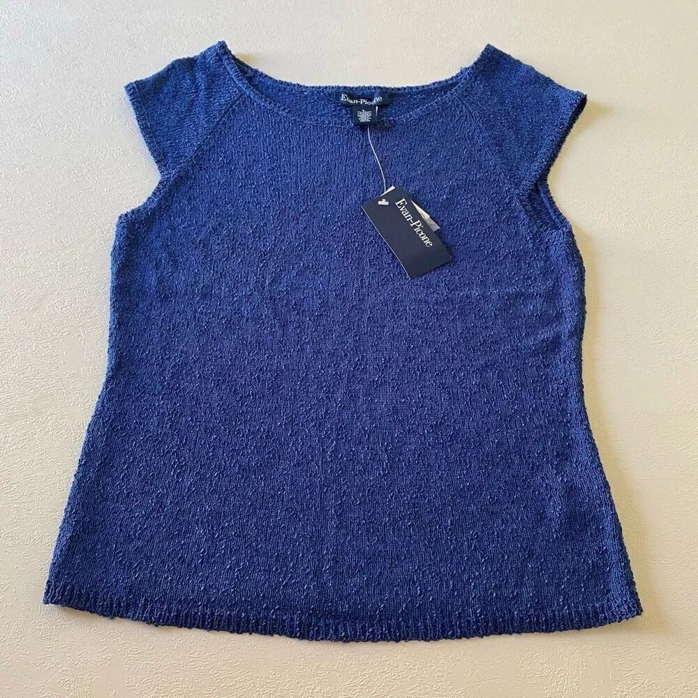 Evan-Picone Madison Ave Blue Knit Cap Sleeve Top NWT Size L